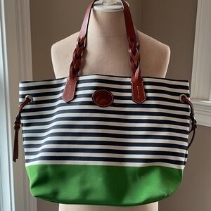 Dooney & Bourke Navy and Green Striped Tote